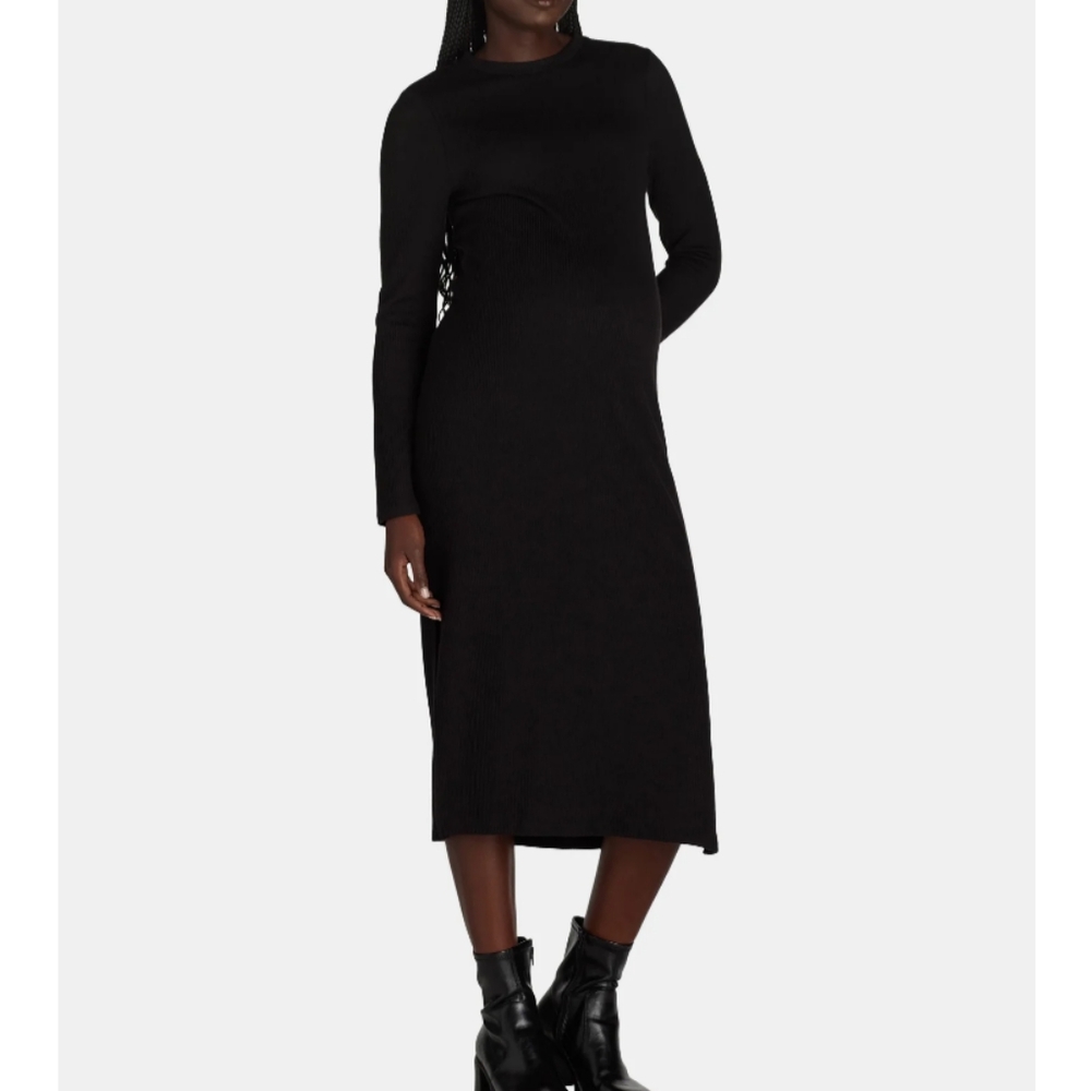 Time and Tru Women's Size S (4-6) Maternity Ribbed Dress Black Soot Long Sleeve